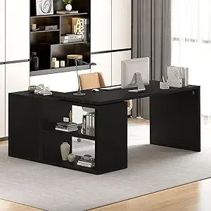 L Shaped Corner Desk with Storage Reversible Computer Desk