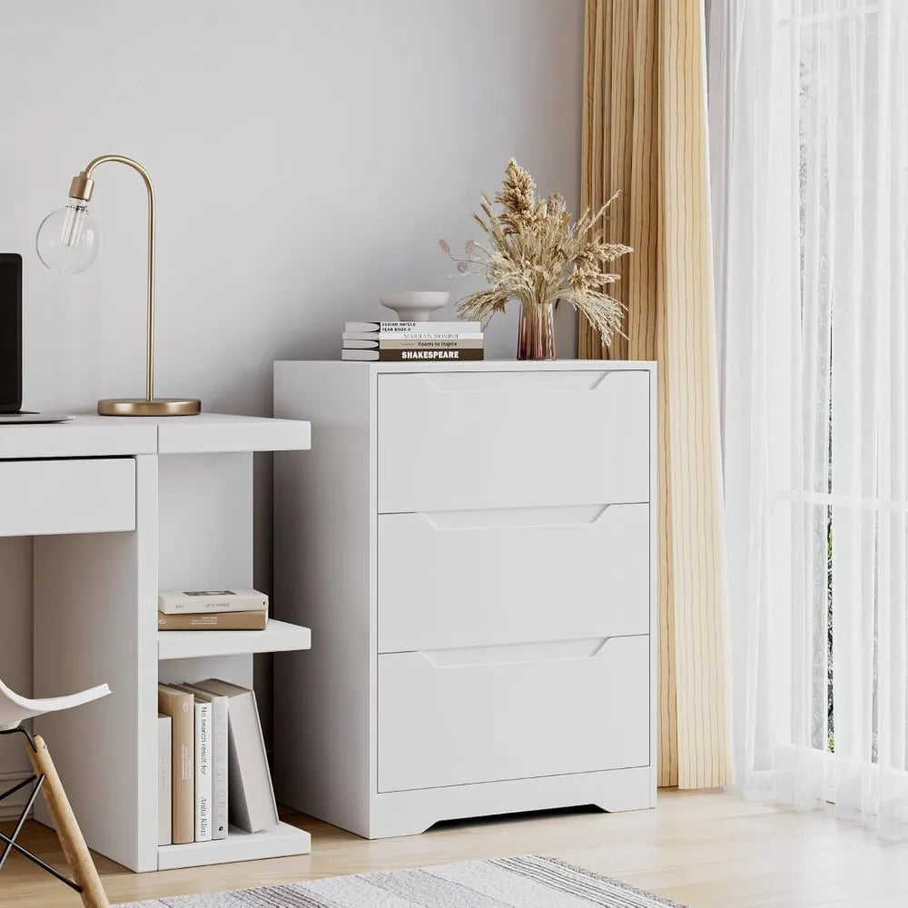 Modern Wood 3-Drawer Dresser Tall Nightstand Storage Chest Accent Furniture