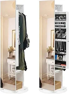 Jewelry Armoire Full-Length Mirror 360° Rotating Organizer Cabinet Storage