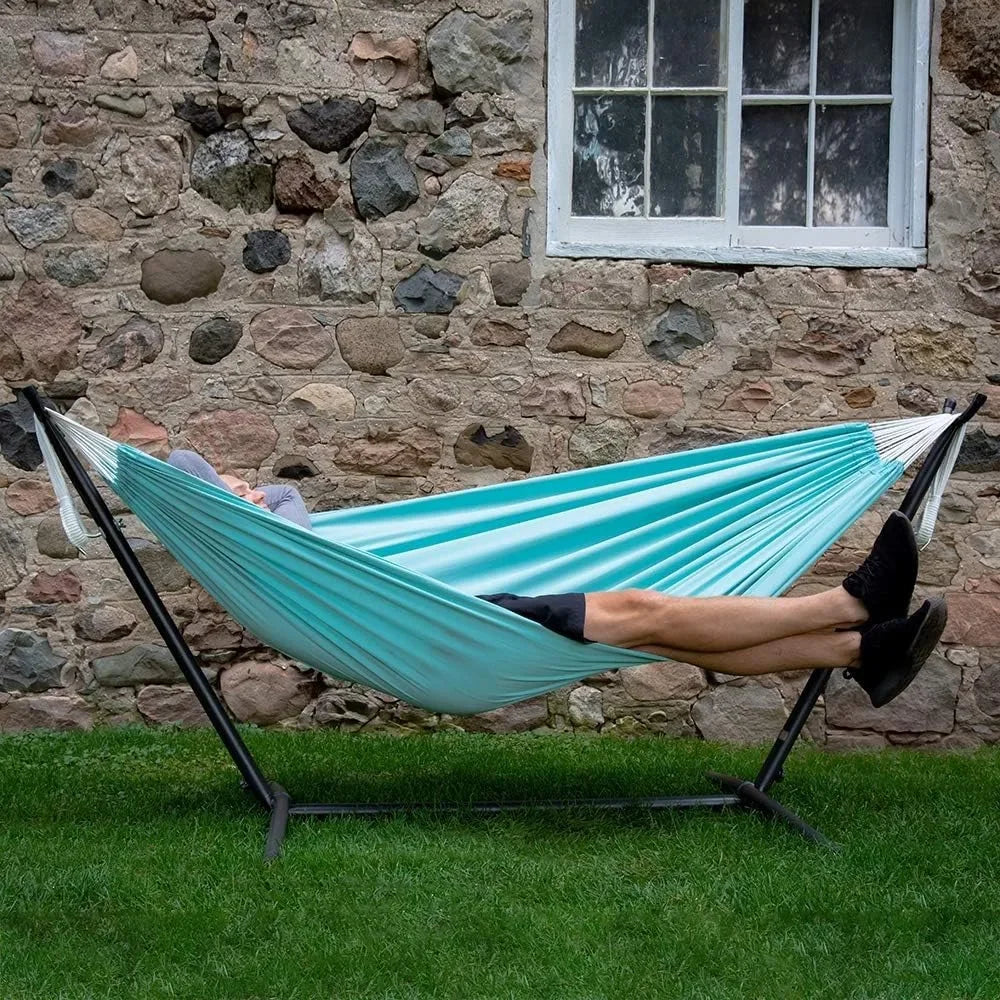 Double Polyester Hammock with Space Saving Steel Stand 450lb Capacity