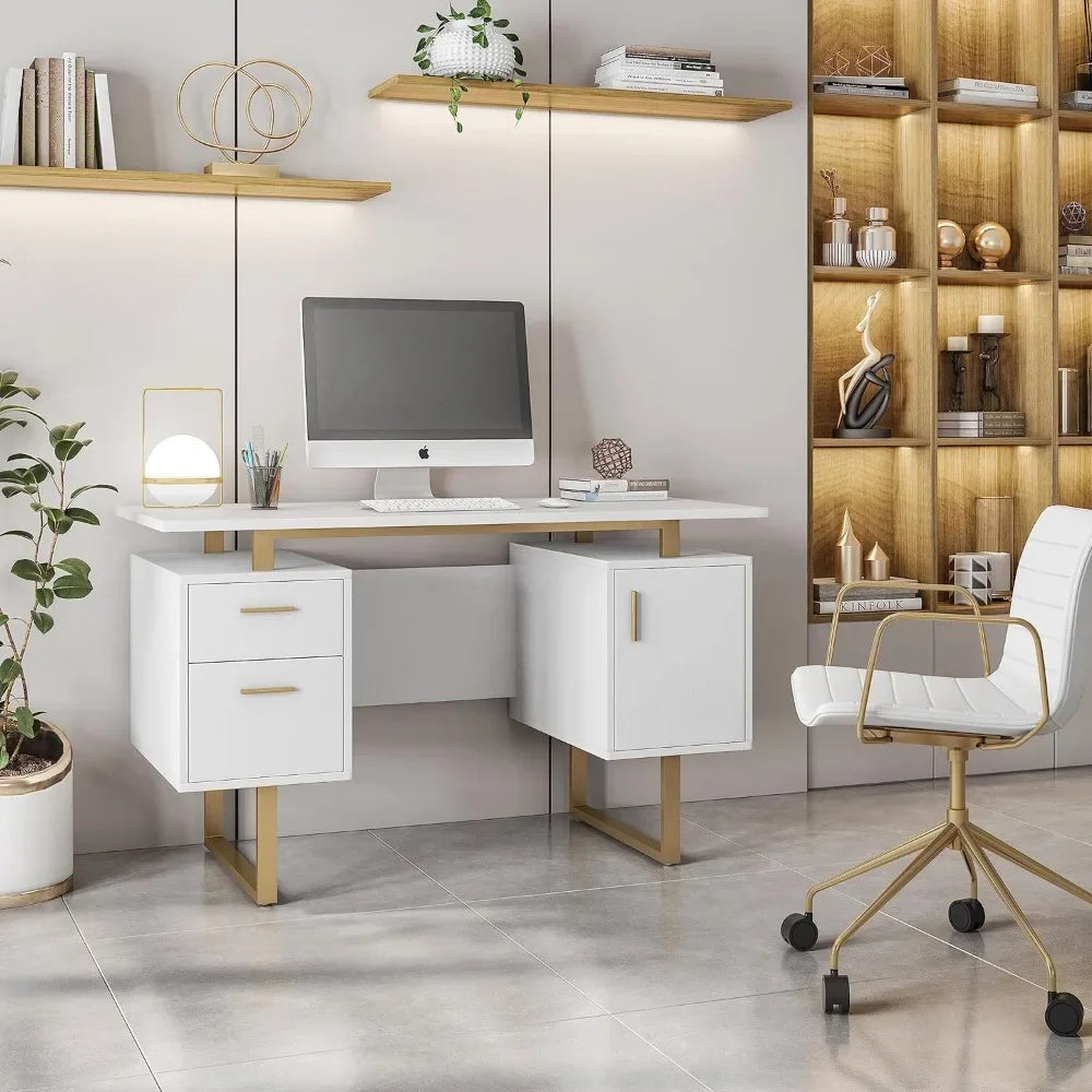 Ljustra Modern Office Desk with Storage Drawers and Cabinet 51.25" Wide