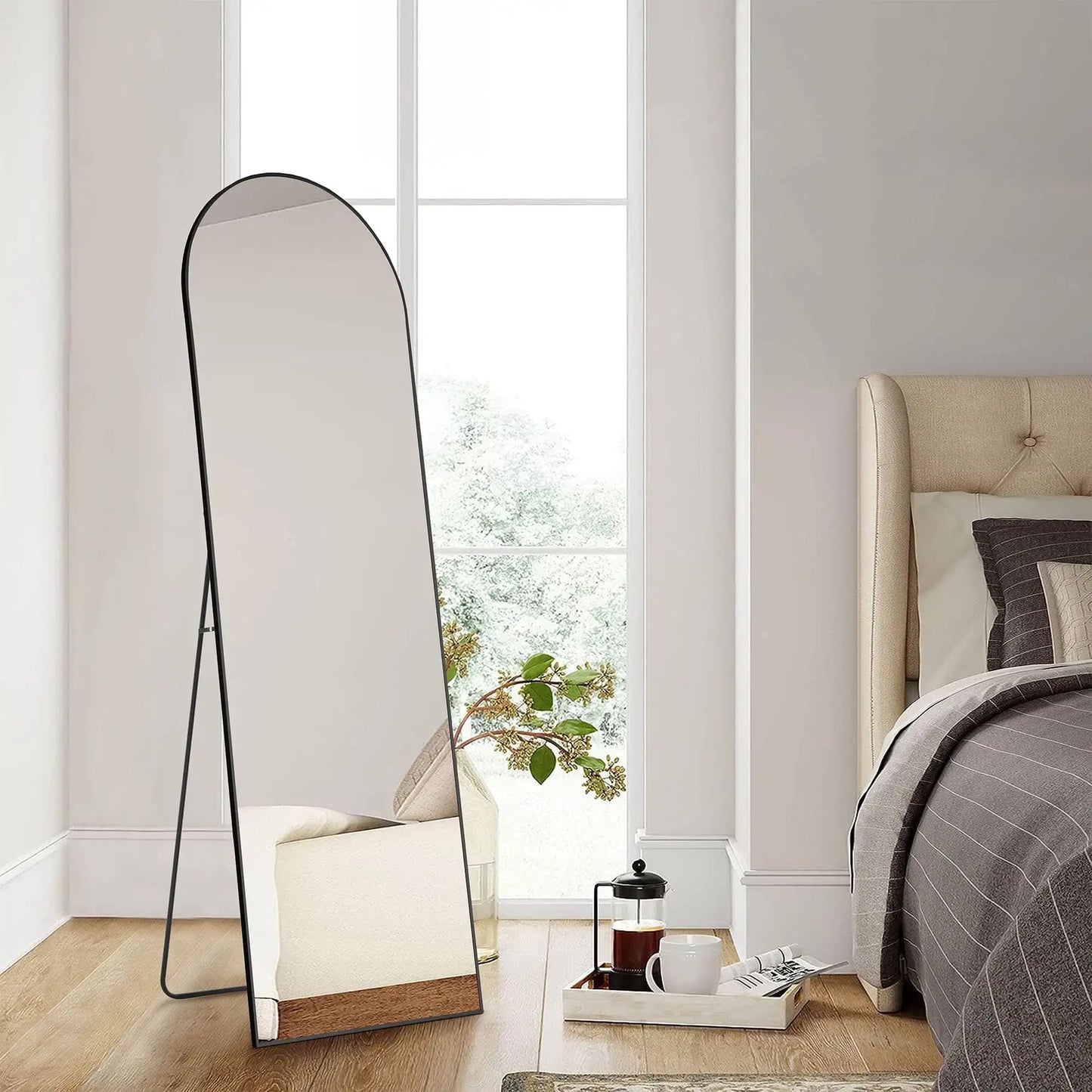 59in Full Length Arched Floor Mirror Standing Body Mirror Aluminum Alloy