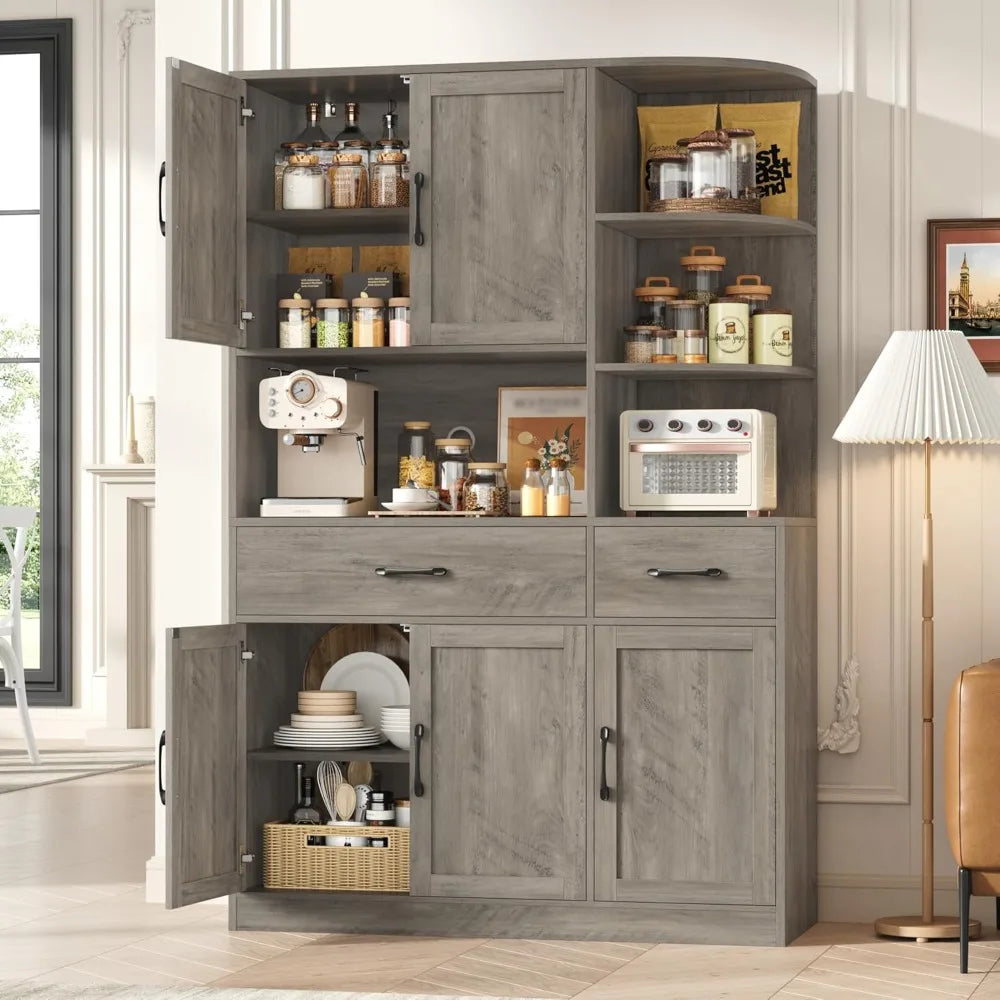 67 Inch Kitchen Pantry Cabinet Modern Storage Hutch 5 Doors 2 Drawers