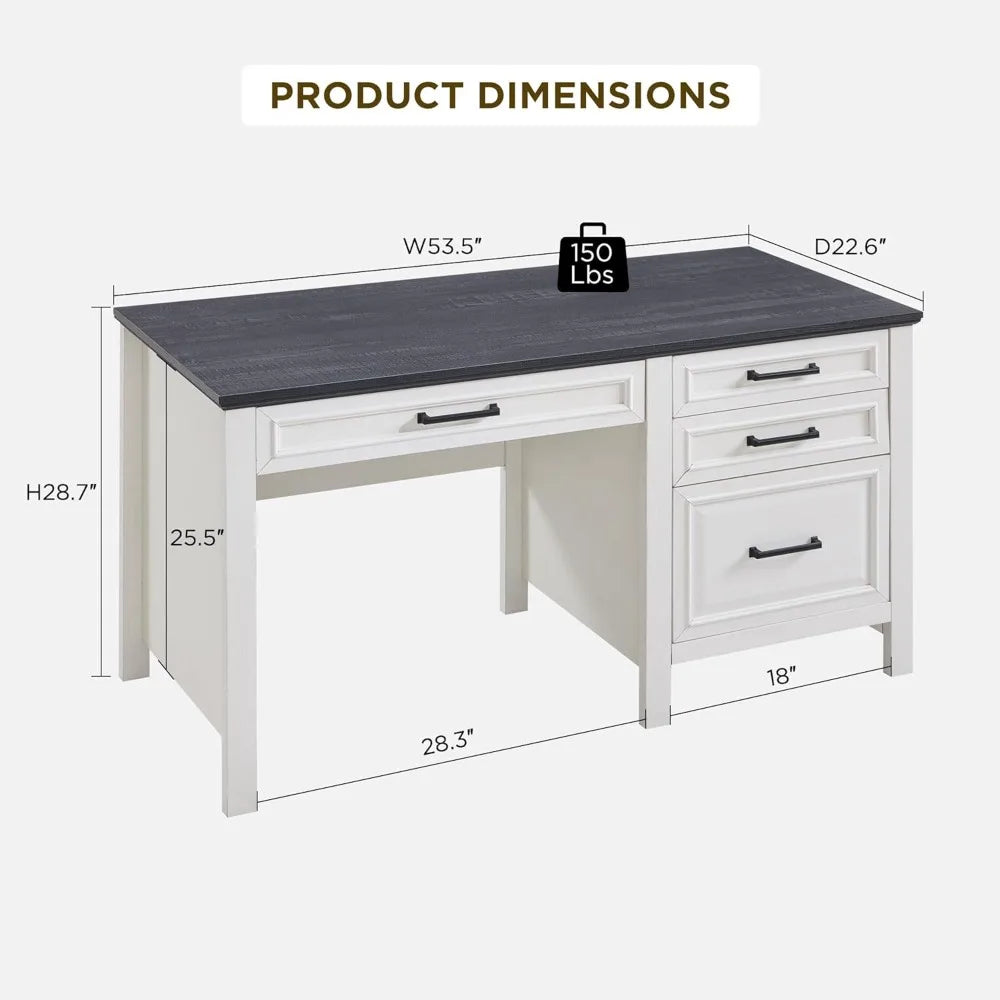 Modern Farmhouse Home Office Desk with File Cabinet 53 Inch