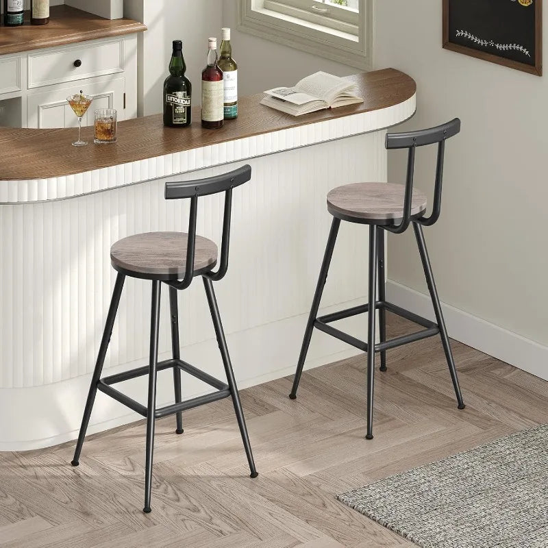 Bar Stools Set of 2 with Backrest and Footrest 26 Inch Tall Adjustable