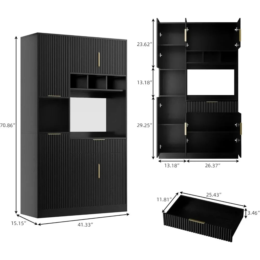 71 Inch Kitchen Pantry Storage Cabinet Microwave Stand Modern Hutch