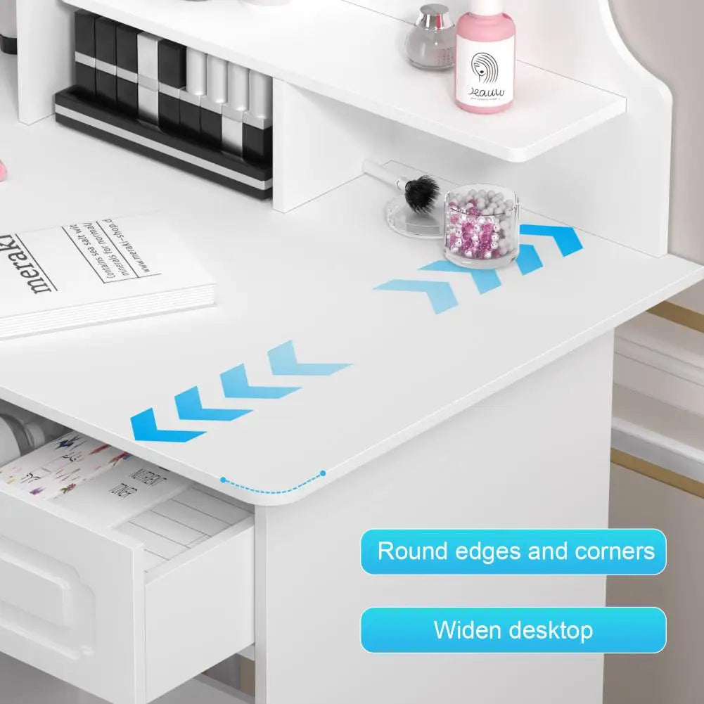 Makeup Desk with Mirror Large Vanity Table Storage 4 Drawers Light