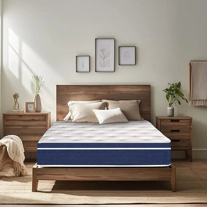 Royal Blue Full Size Medium Firm Hybrid Mattress Bed in a Box