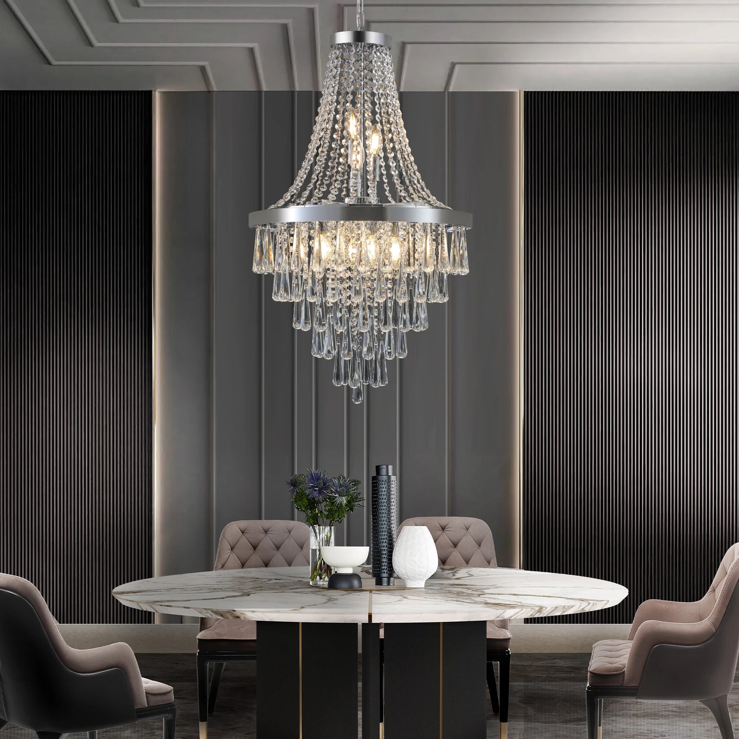 19.7-inch Crystal Chandelier Adjustable Height Modern Ceiling Light Fixture