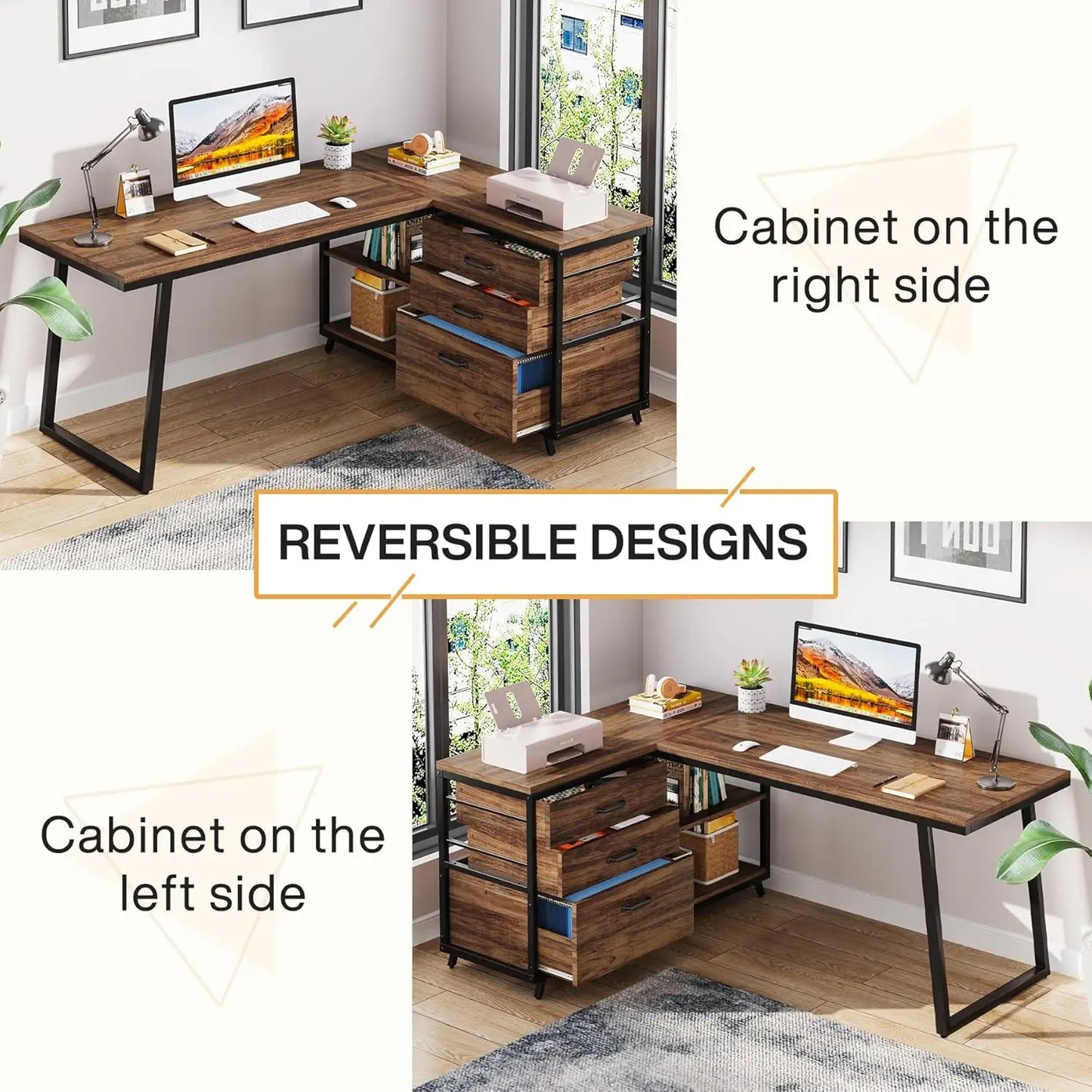L-Shaped Computer Desk with 3 Drawers for Home Office Small Space