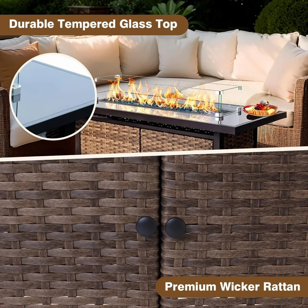 52 Inch Outdoor Propane Gas Fire Pit Table with Glass Wind Guard