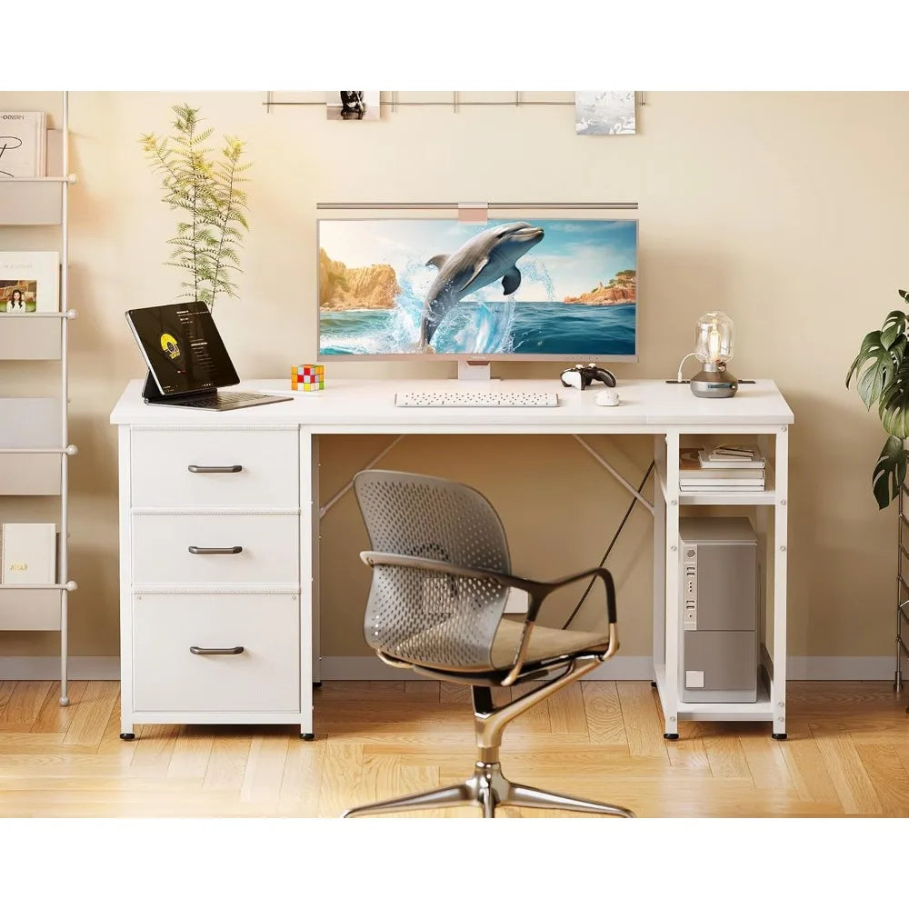 51 Inch Reversible Computer Desk with USB Power Outlets and Storage