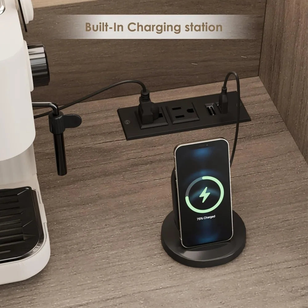 71 Inch LED Kitchen Pantry Cabinet with Power Outlet and Storage Space