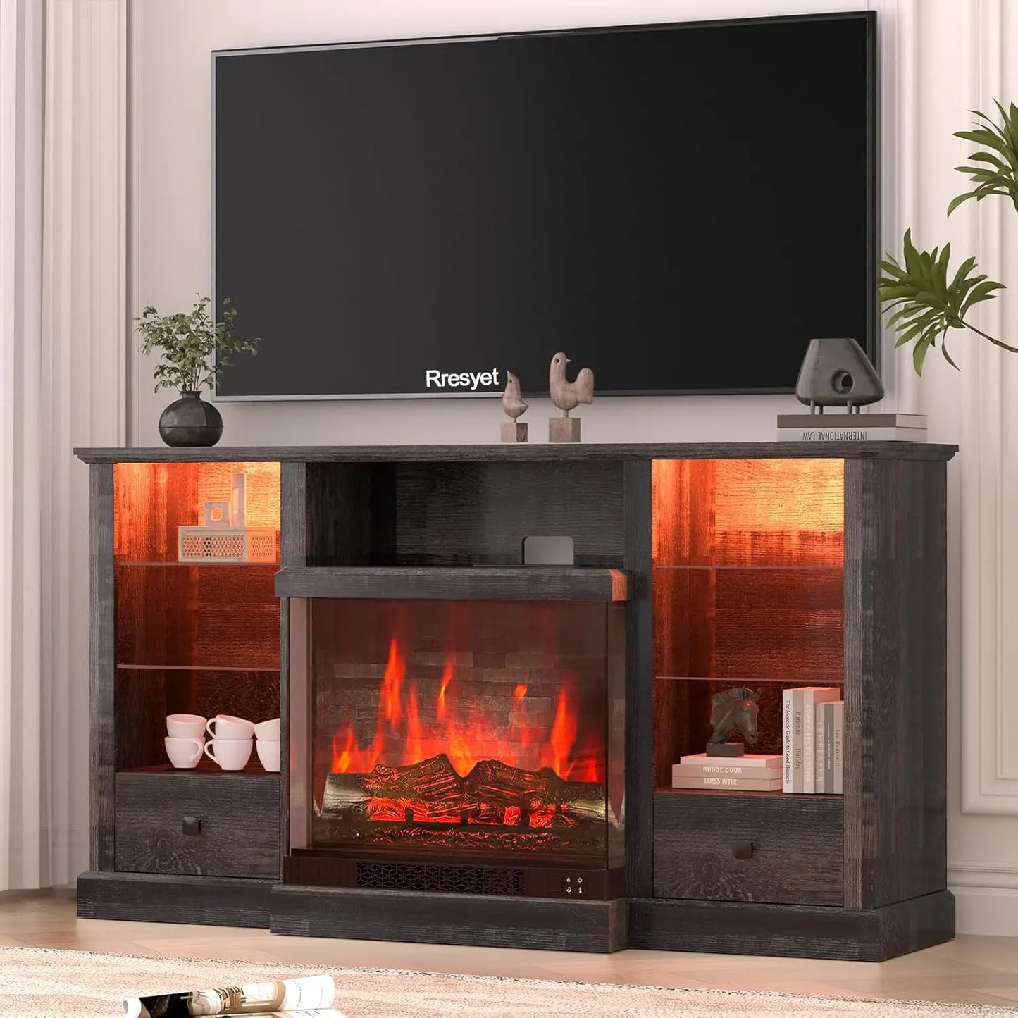 Fireplace TV Stand for 65 inch TV with 3-Sided Electric Fireplace