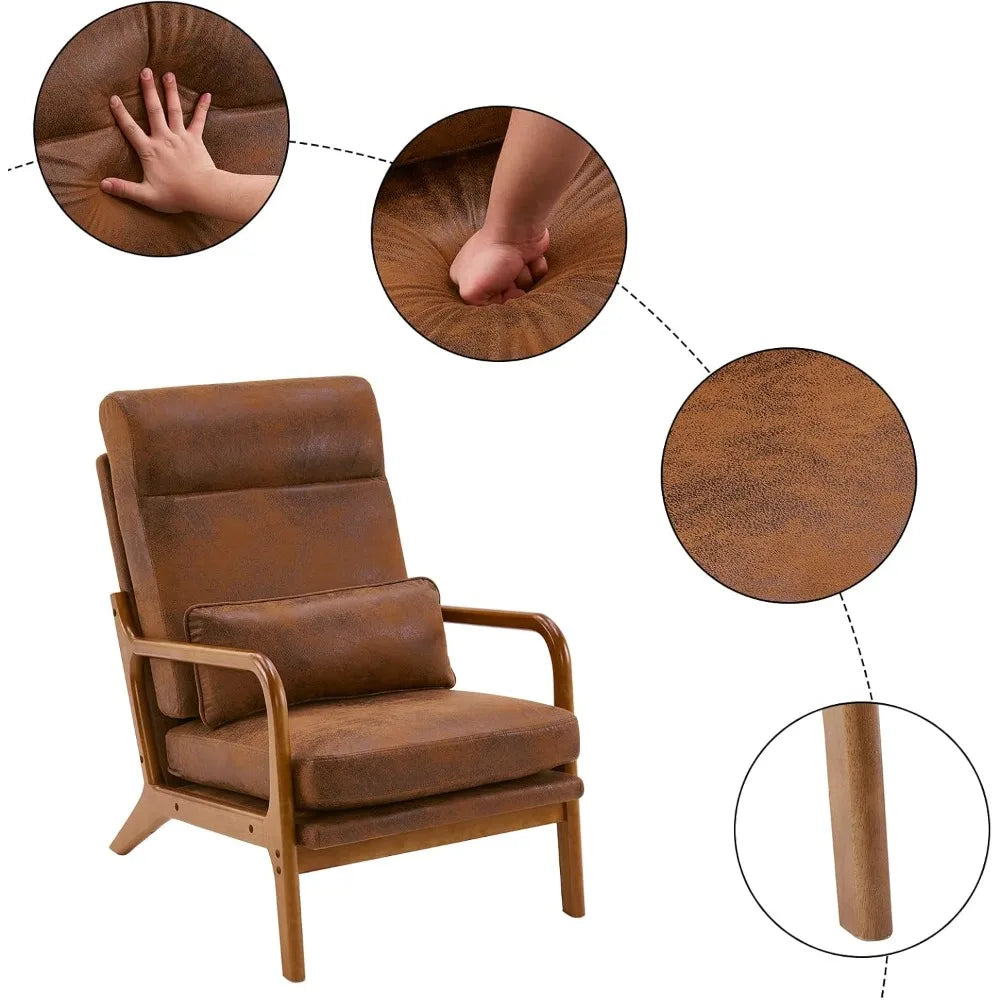 High Back Microfiber Rustic Mid Century Modern Accent Chair