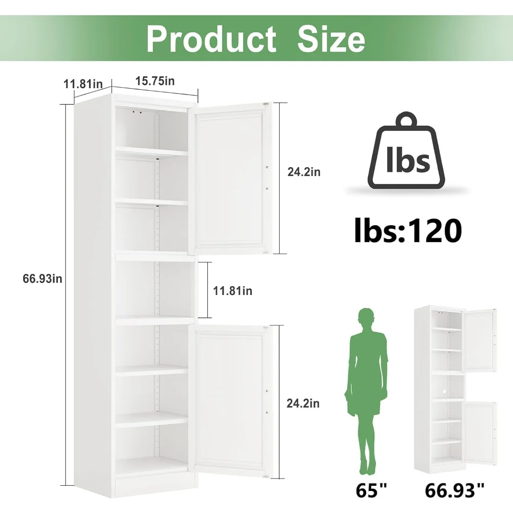 Tall Narrow Storage Cabinet 66.93" H Adjustable Shelves Metal Pantry
