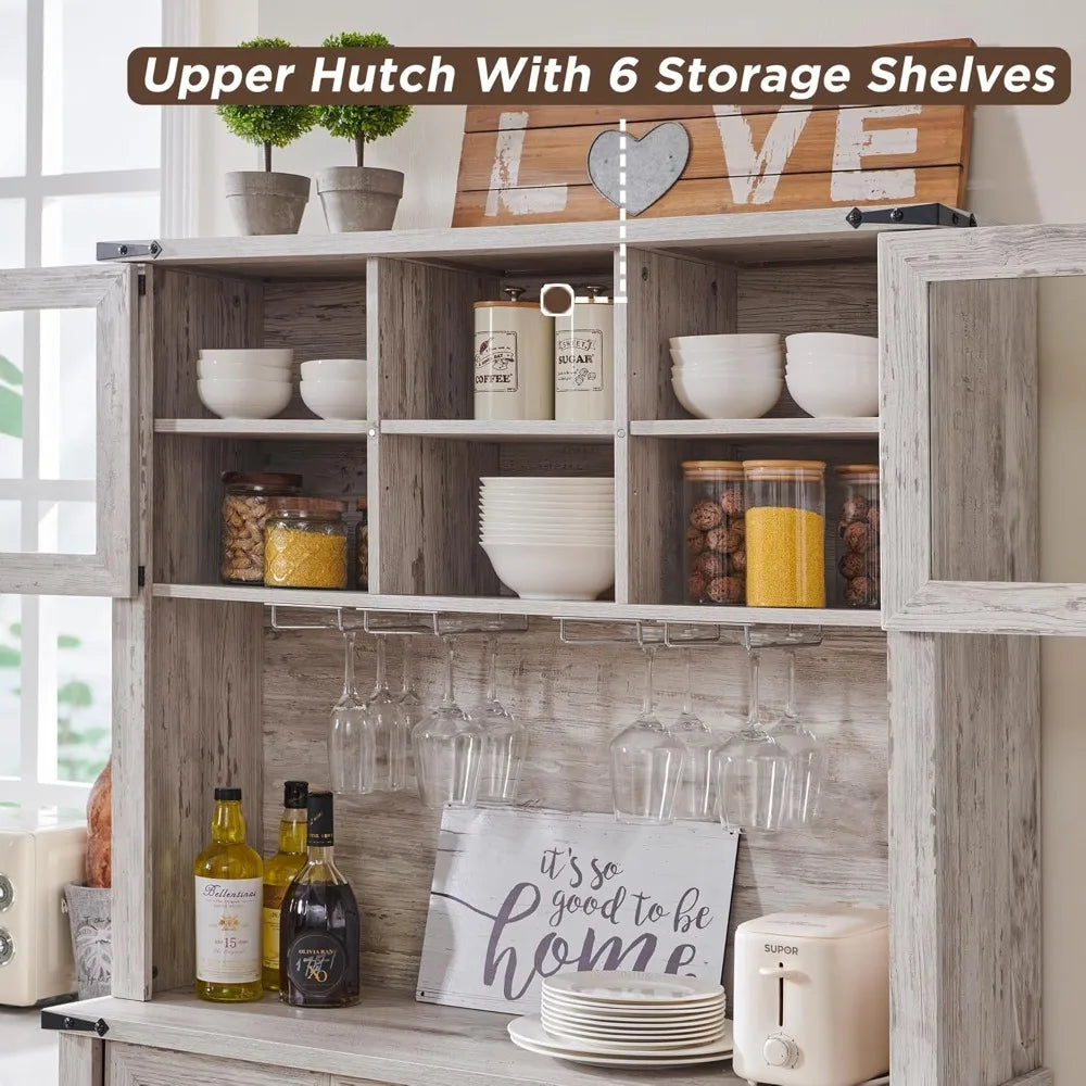 Farmhouse Buffet Hutch Large Bar Cabinet Sliding Barn Door Storage