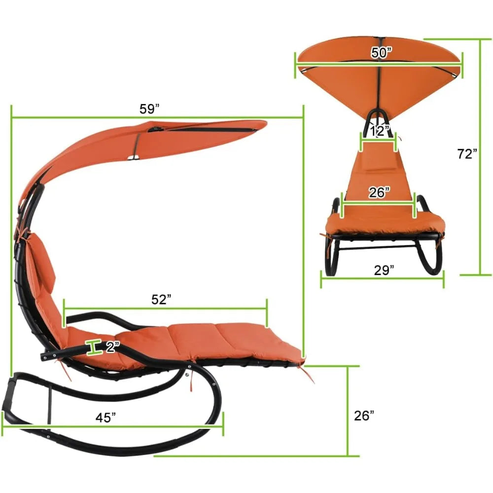 Ljustra Outdoor Hammock Rocking Chaise Lounge with Canopy and Cushion