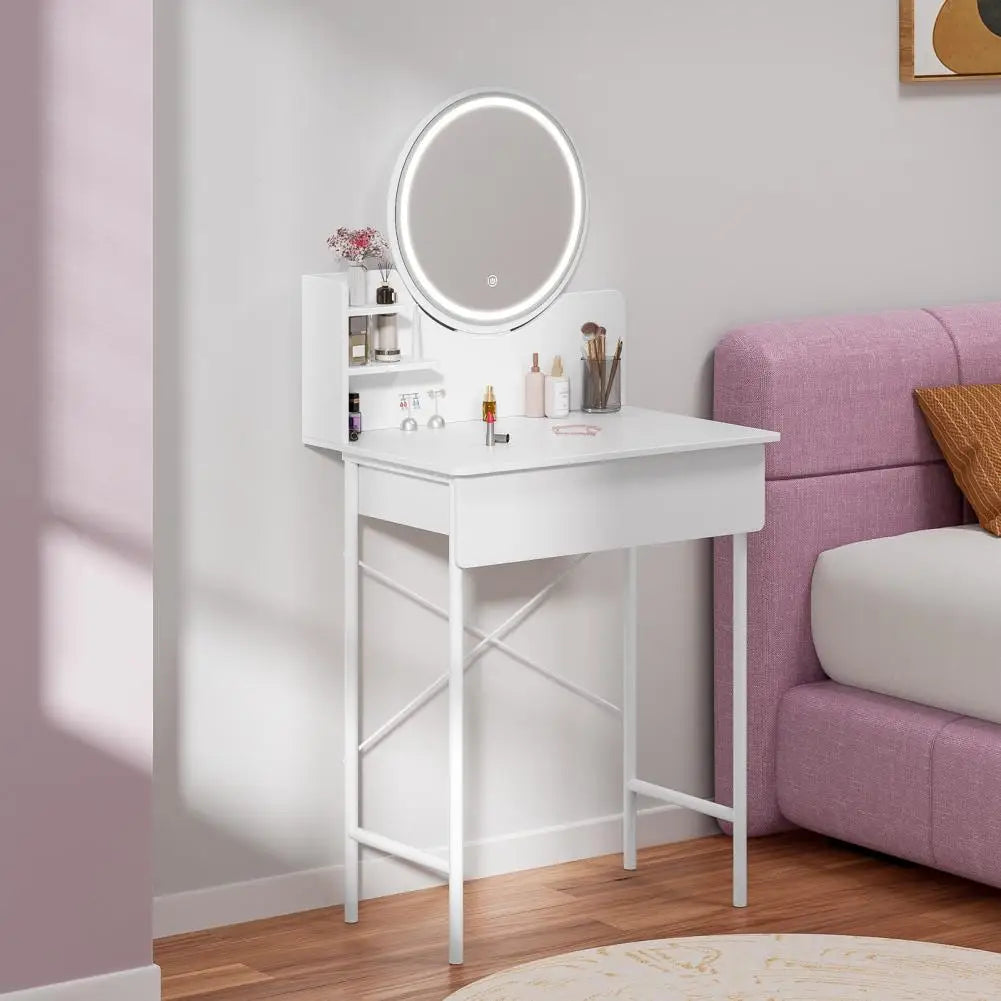 Bedroom Makeup Vanity Desk with LED Mirror Storage Shelves