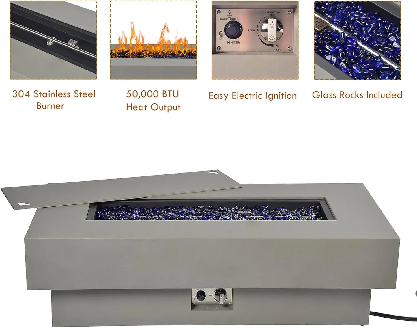 48 Inch Outdoor Fire Table Propane Fire Pit Modern Patio Heat Source