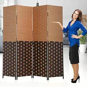 Room Divider Folding Privacy Screen 4 Panel Wooden Portable Rustic Design