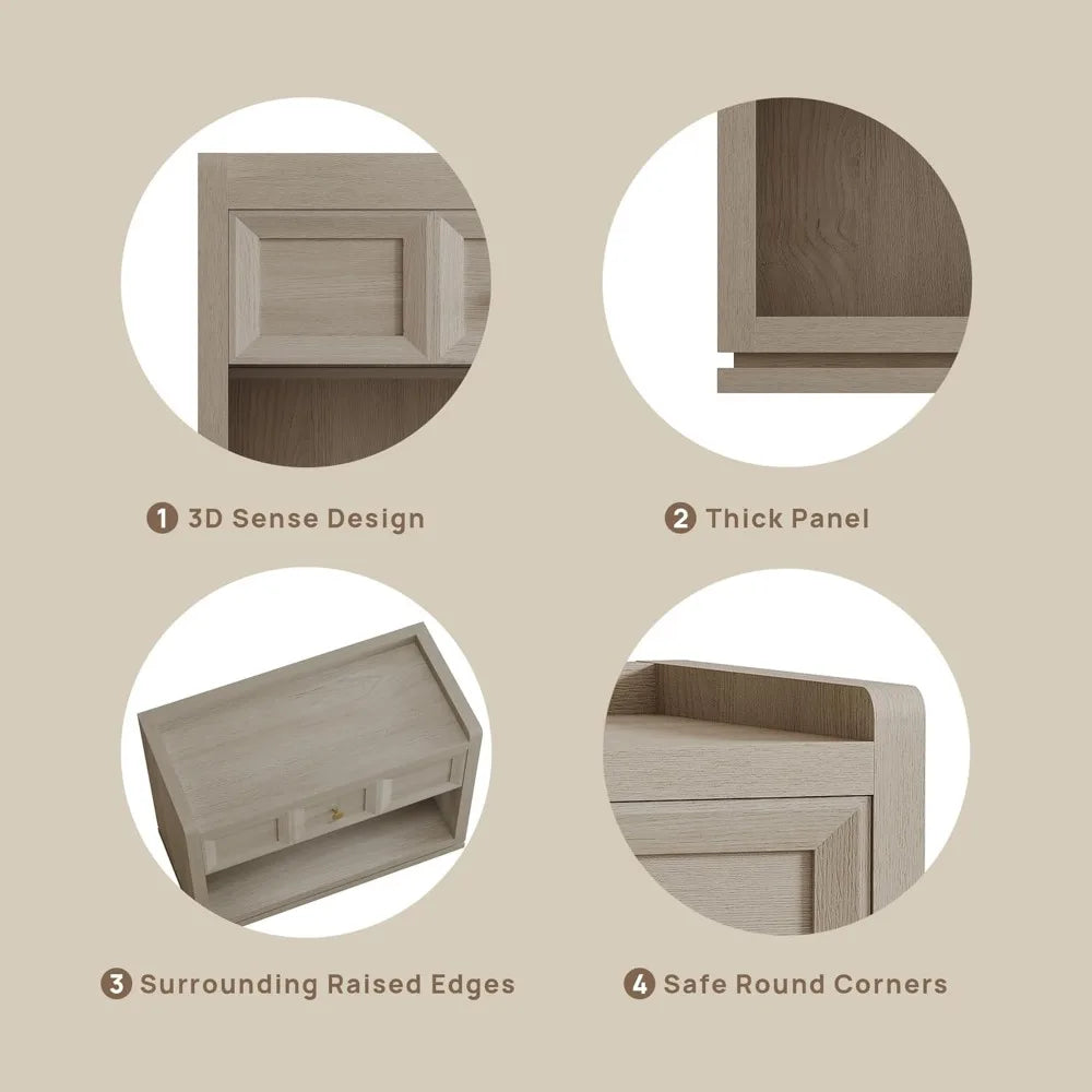 Night Stand Set of 2 Modern Bedside Tables with Drawer for Queen Size Bed