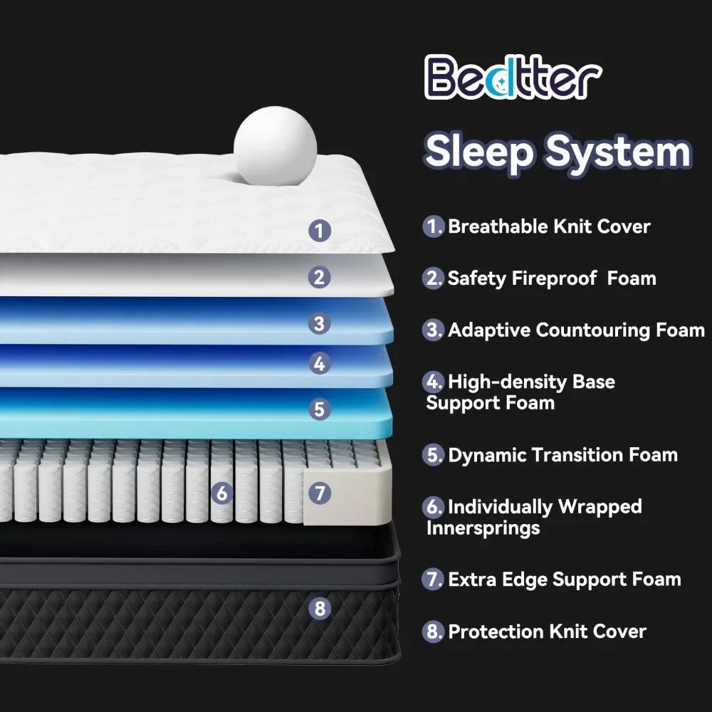 King Hybrid Mattress 10 Inch Thick Pocketed Coils Memory Foam