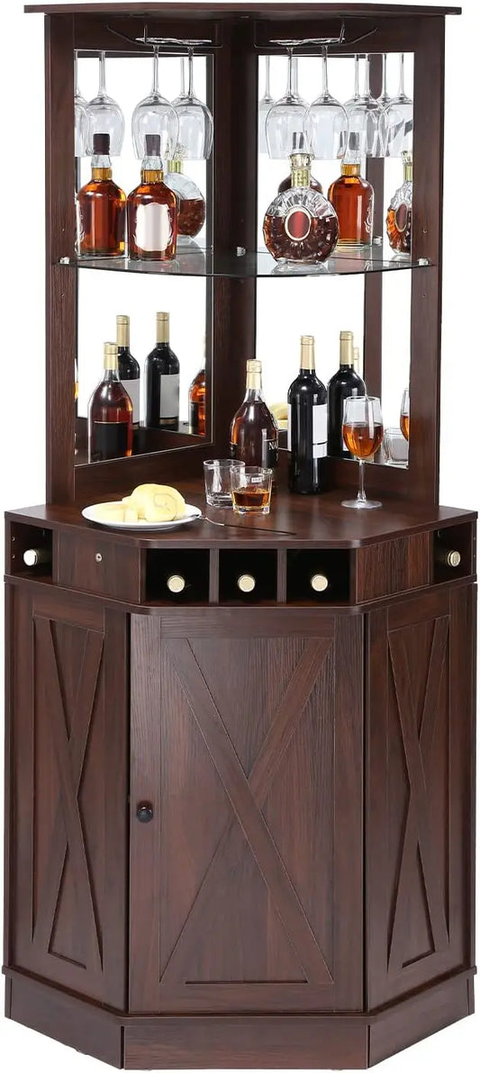 Corner Industrial Bar Cabinet Wine Table Freestanding Sideboard Buffet
