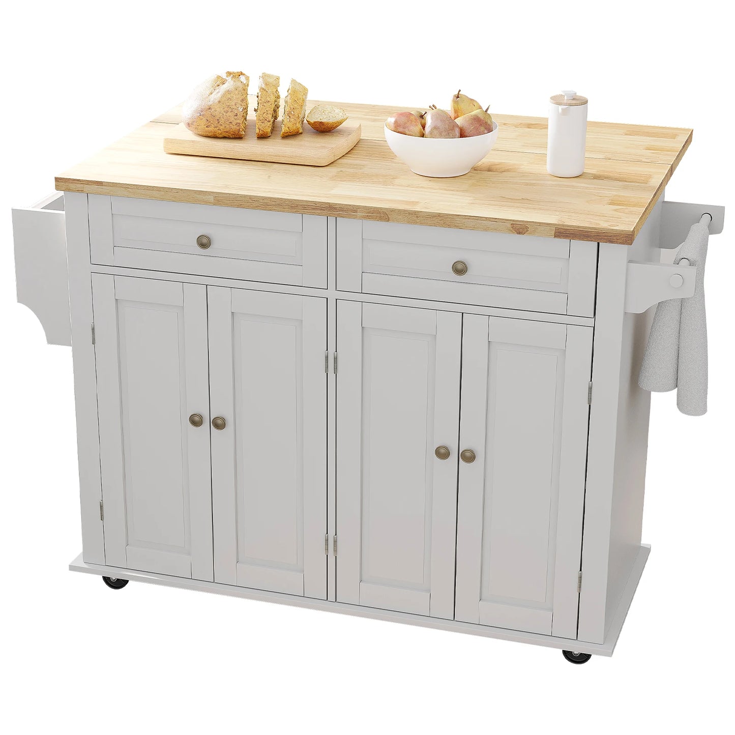 Rolling Kitchen Island on Wheels with Drop Leaf Storage Cabinet