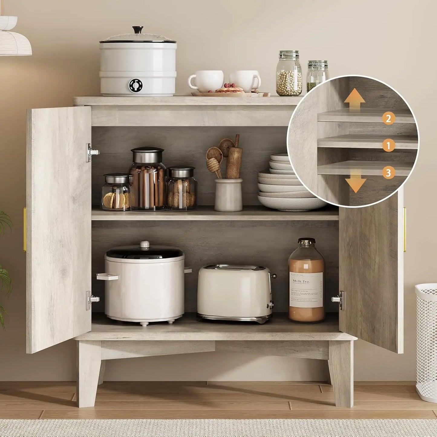 Fluted Sideboard Buffet Cabinet Storage Mid Century Modern Coffee Wine Bar