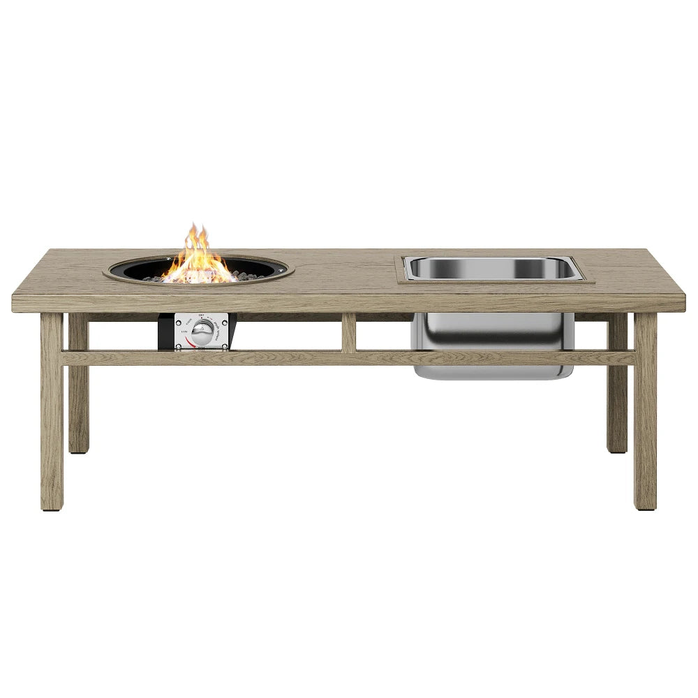 3-in-1 Coffee Table with Ice Bucket and Fire Pit for Backyard Relaxation