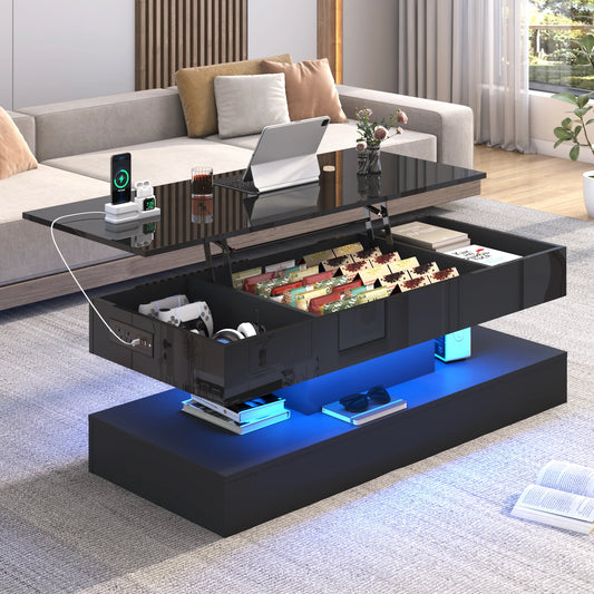 Ljustra LED Coffee Table High Gloss Modern Center Table with Storage