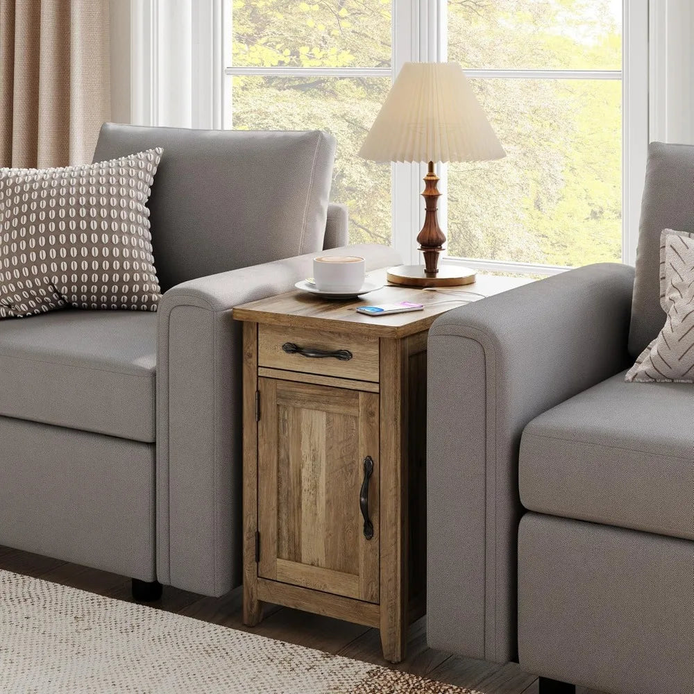 Modern Farmhouse End Table Set of 2 with Charging Station