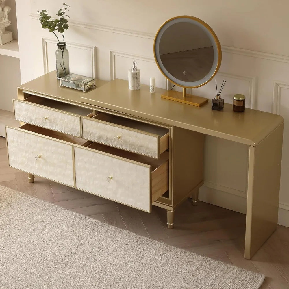 Vanity Desk with LED Lighted Mirror and 4 Drawers for Bedroom Living Room