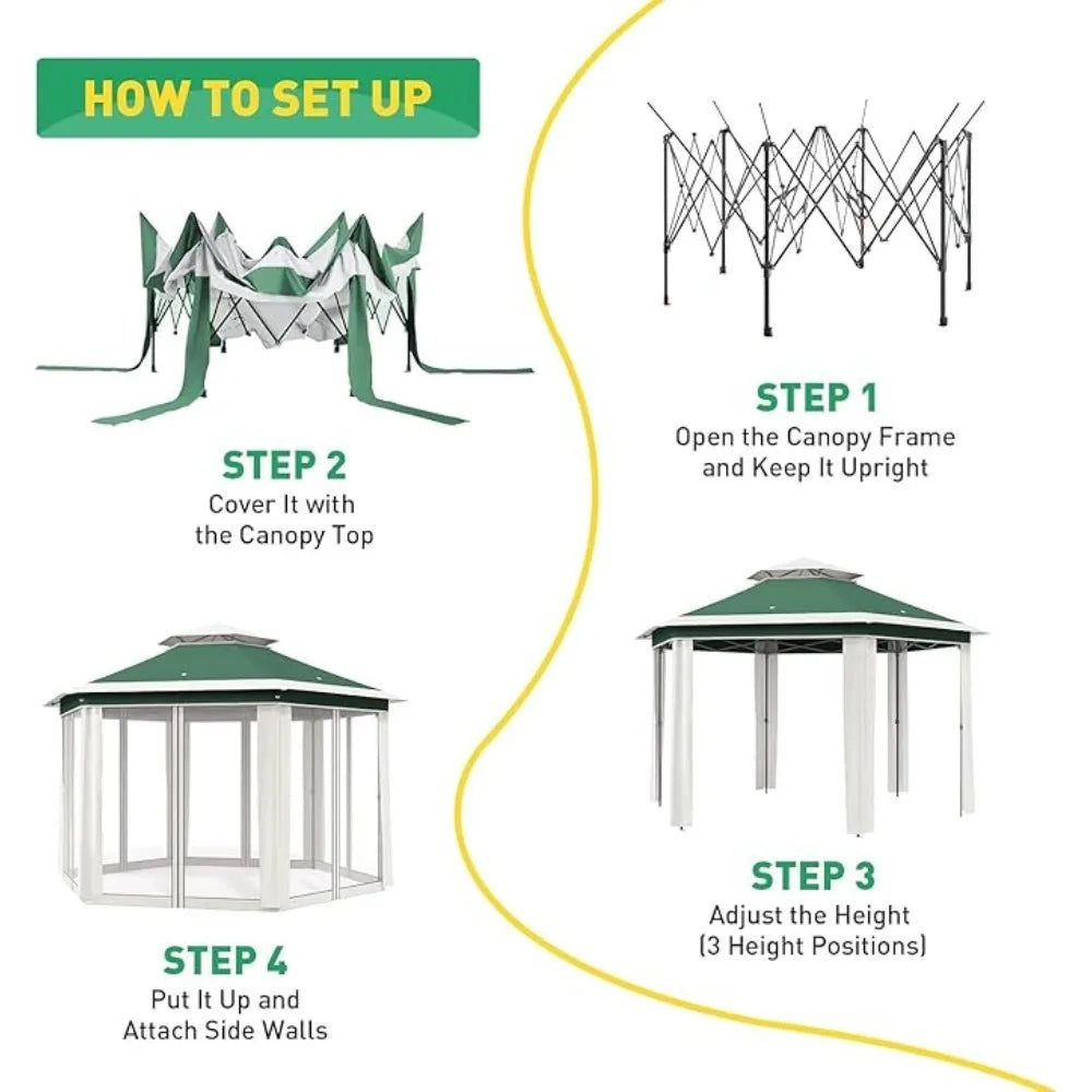 13x13 Pop Up Gazebo Heavy Duty Adjustable Height Instant Canopy Tent