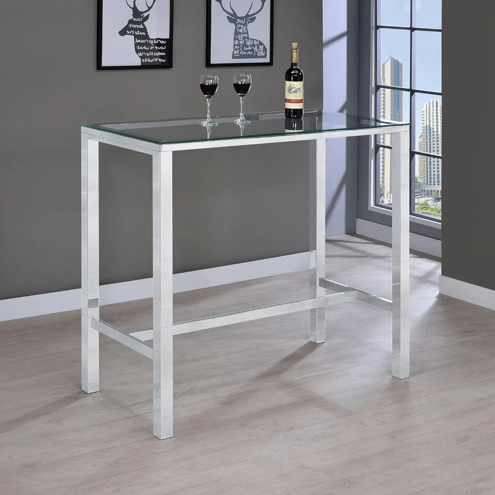 Ljustra 47 Inch Rectangular Bar Table Tempered Glass Chrome Legs