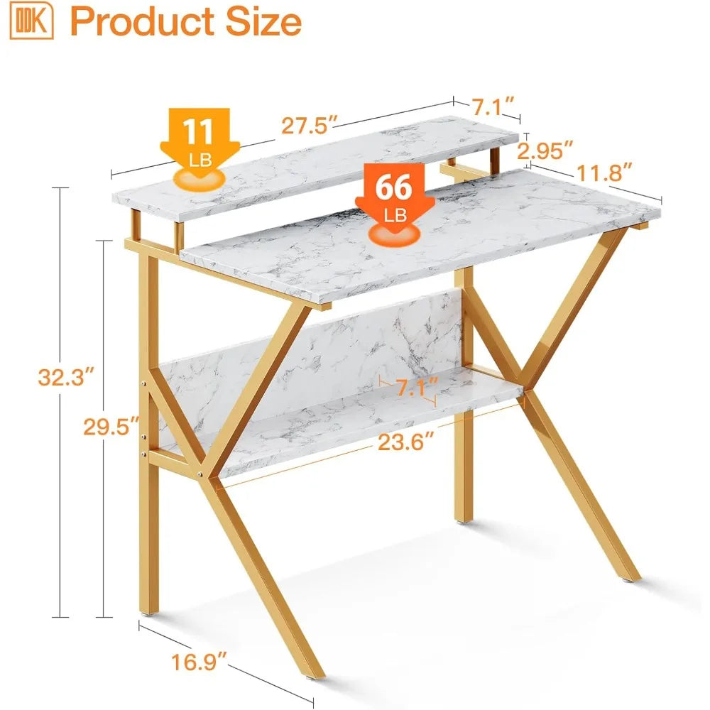 Compact 27.5-Inch Computer Desk with Monitor Stand and Storage