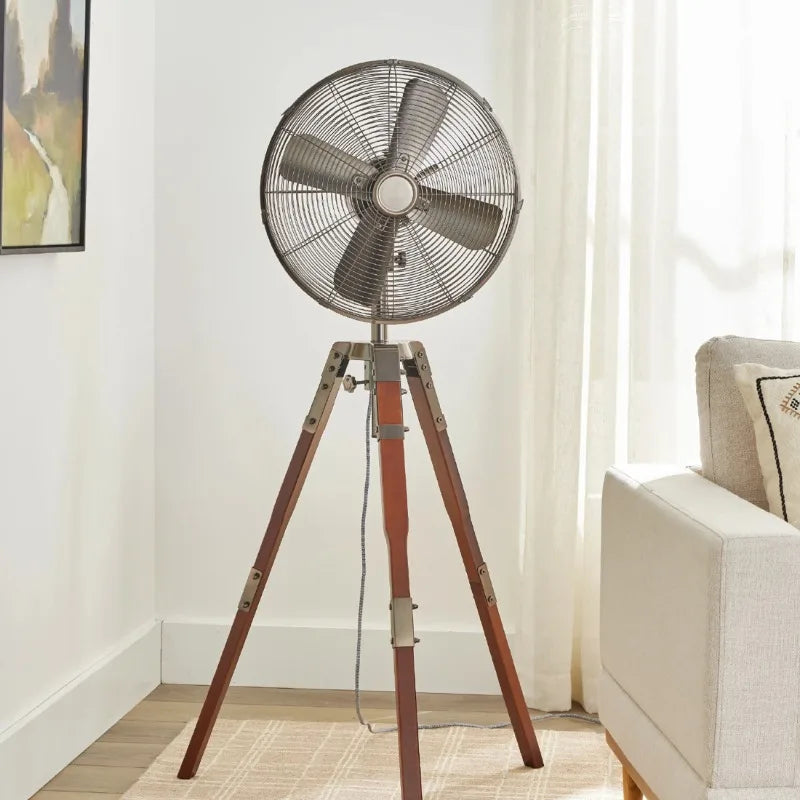 Ljustra 16 Inch Oscillating Stand Fan with Wood Tripod Legs Vintage Style