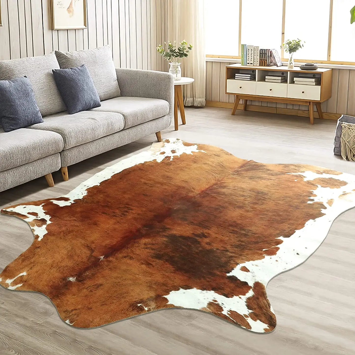 American Style Animal Print Faux Fur Cowhide Rug for Living Room Bedroom