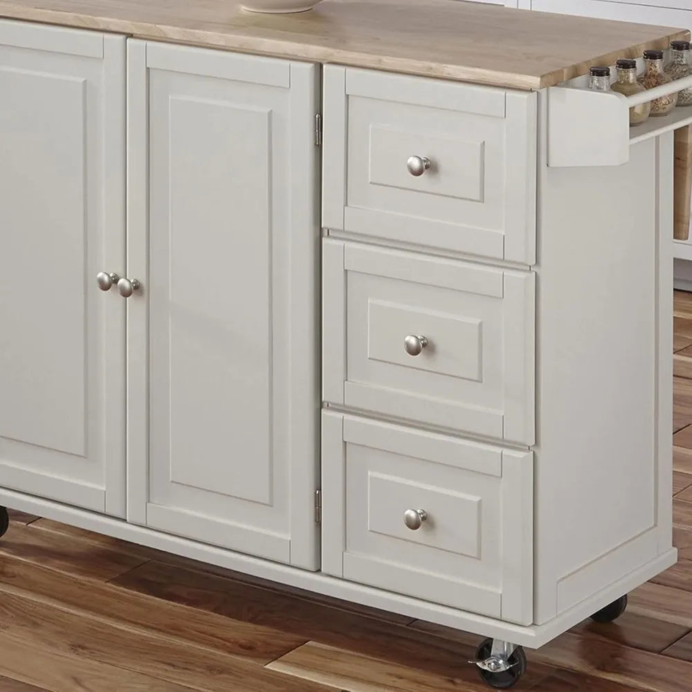Ljustra Off-White Mobile Kitchen Island Cart with Breakfast Bar