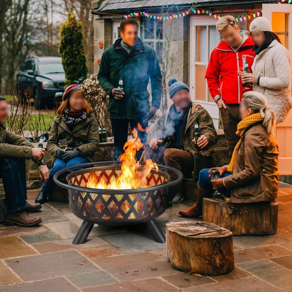 Outdoor Wood Burning Fire Pit 36in Large Round Patio BBQ Bonfire