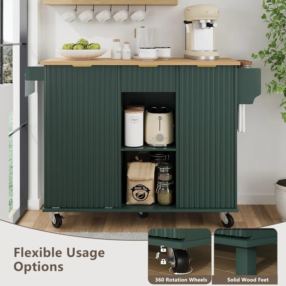 Rolling Kitchen Island with Trash Can Storage Portable Kitchen Cart