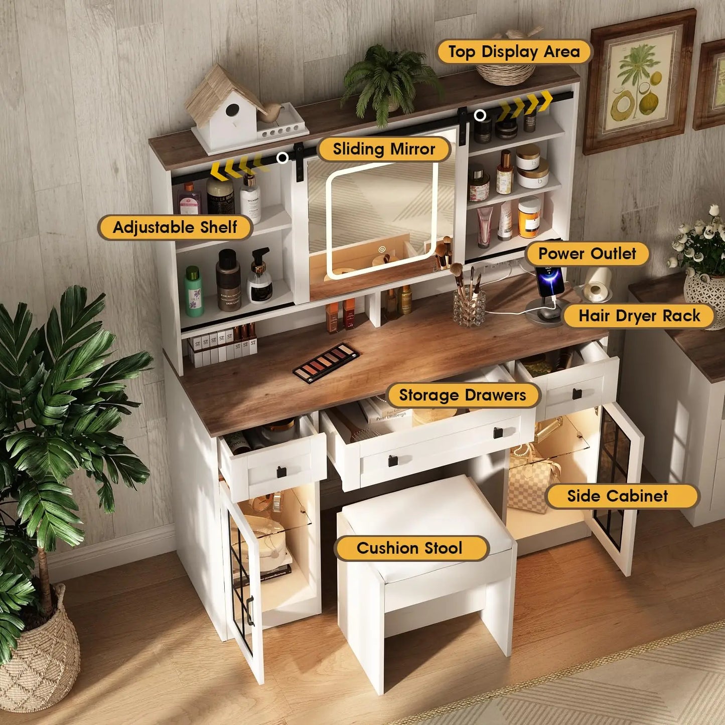 Ljustra Vanity Makeup Desk with Sliding Mirror and LED Lights
