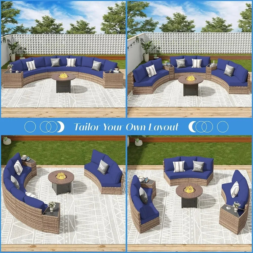 Ljustra Half-Moon Sectional Sofa Set Outdoor Patio Furniture with Cushions