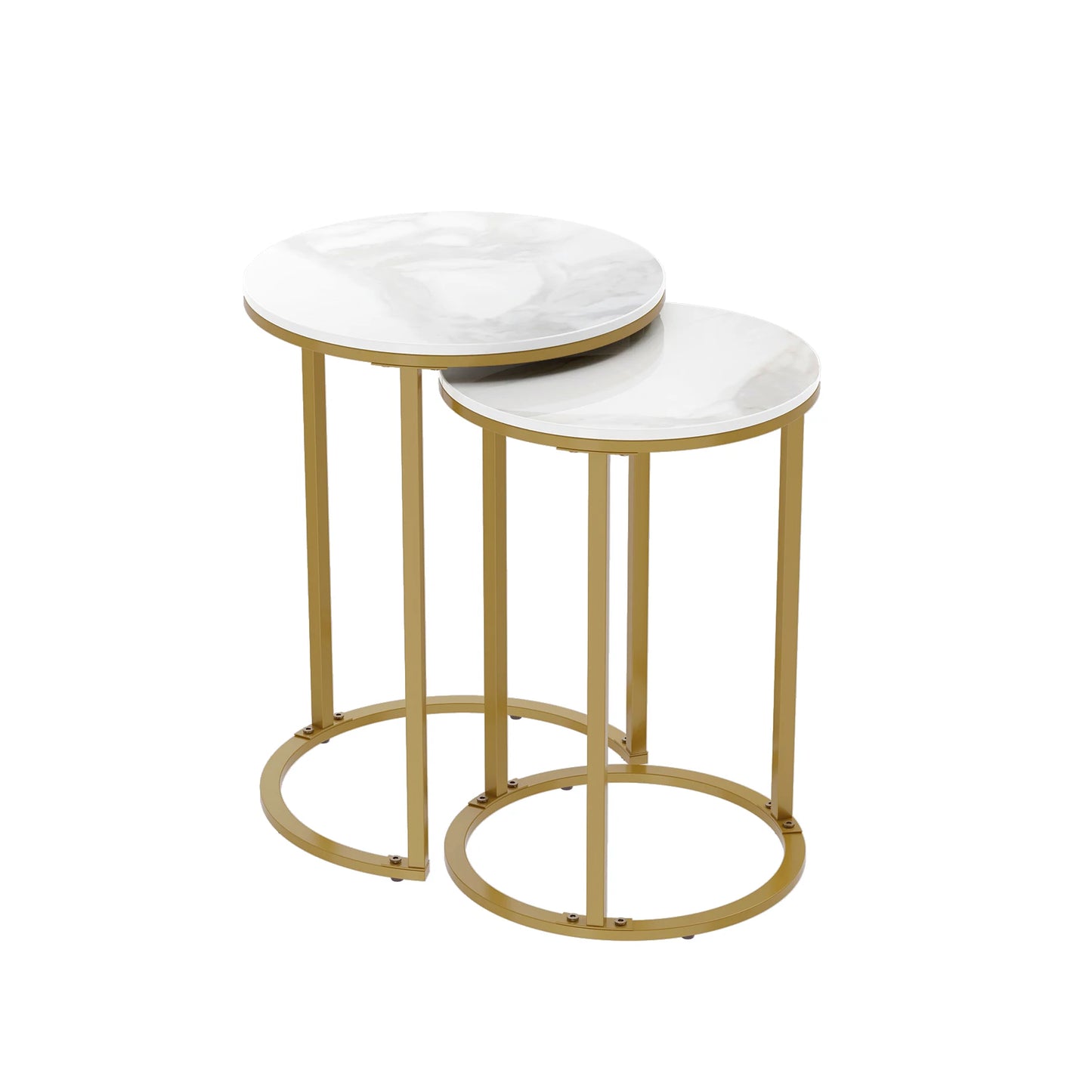 Set of 2 Sintered Stone Round Metal Base Nesting Accent Tables