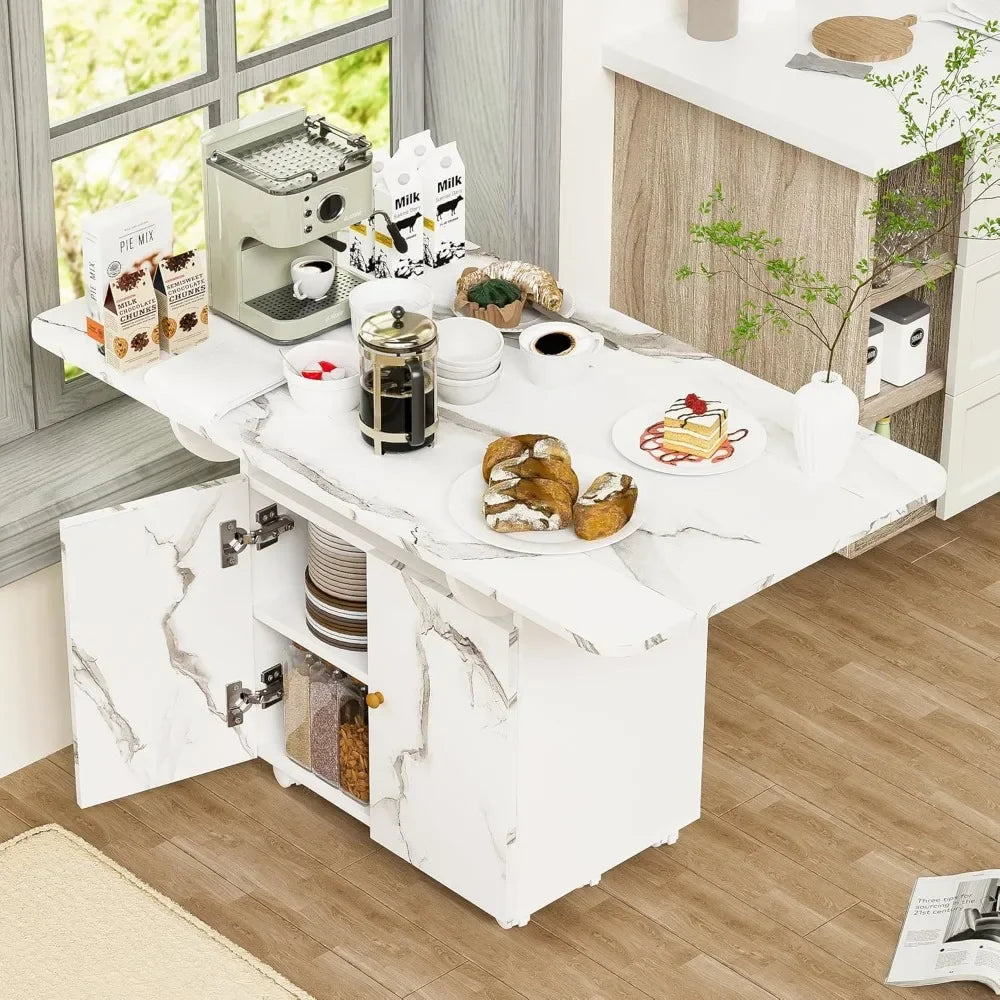 Rolling Kitchen Island with Drop Leaf Storage Cabinet on Wheels