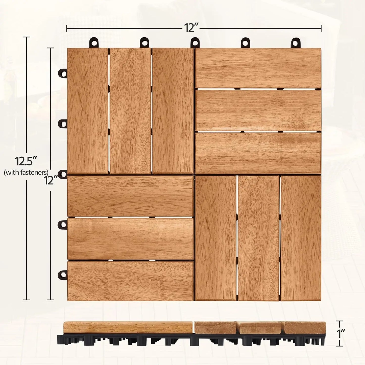 108pcs Interlocking Acacia Hardwood Patio Deck Tiles Waterproof Outdoor
