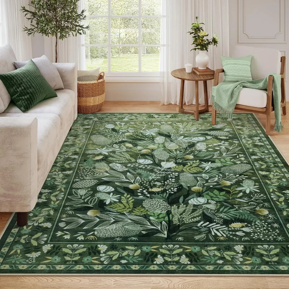 Large Botanical Floral Area Rug 8x10 Washable Non-Slip Soft Living Room