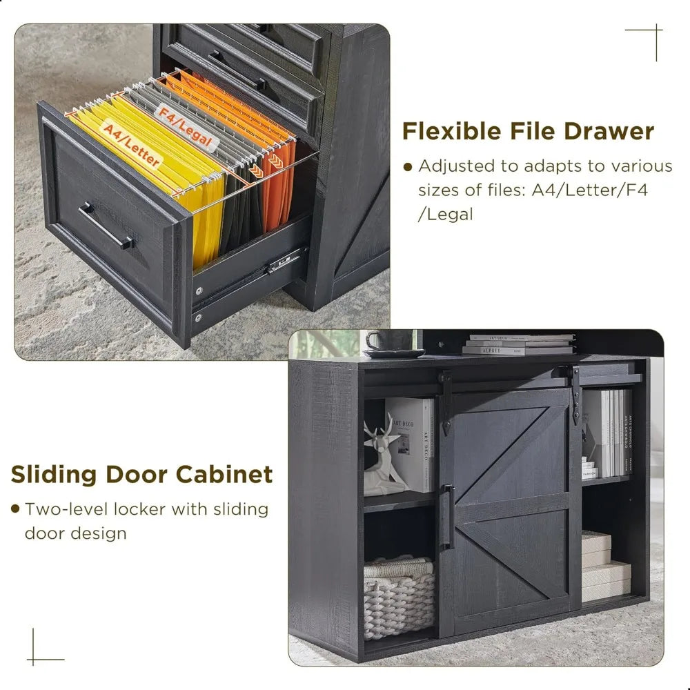 Modern Farmhouse Home Office Desk with File Cabinet 67 Inch