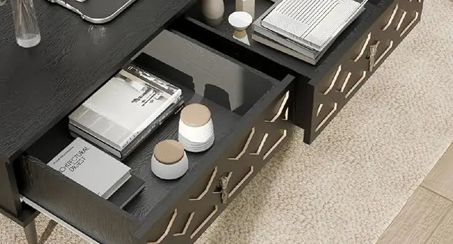Mid Century Modern Fluted Wooden Coffee Table with Storage for Living Room